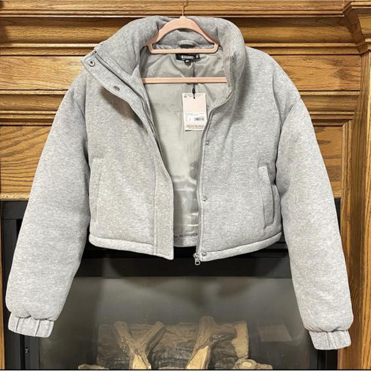 a high neck jersey padded puffer coat with