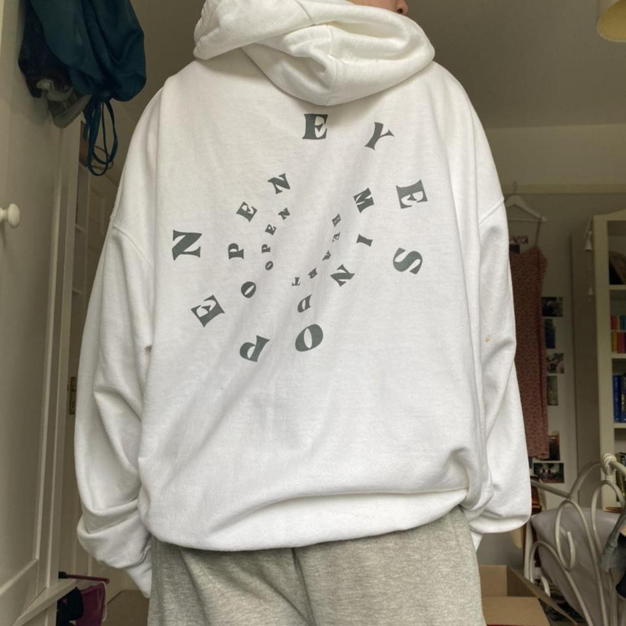 Nasty gal white oversized hoodie with graphics on... - Depop