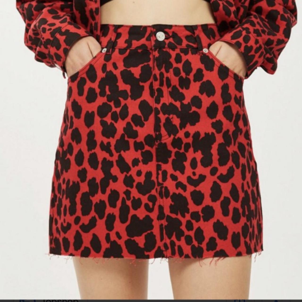 BRAND NEW Red leopard print skirt, size 8 from... Depop