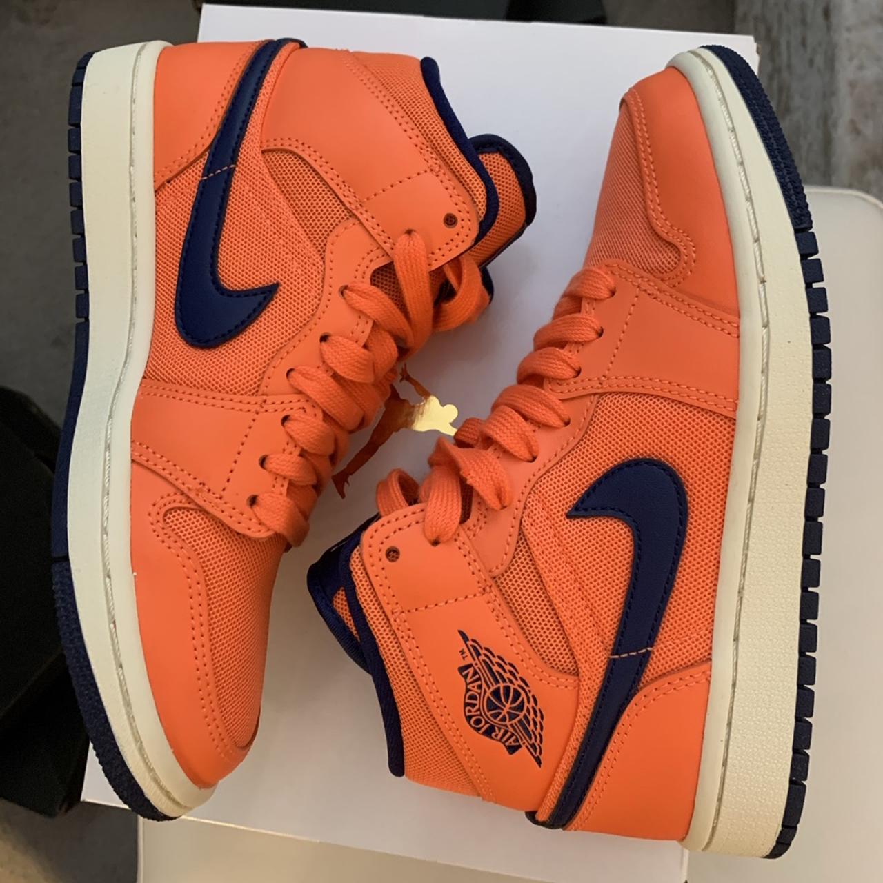 Orange and blue women's Nike Jordan 1s wore once... - Depop