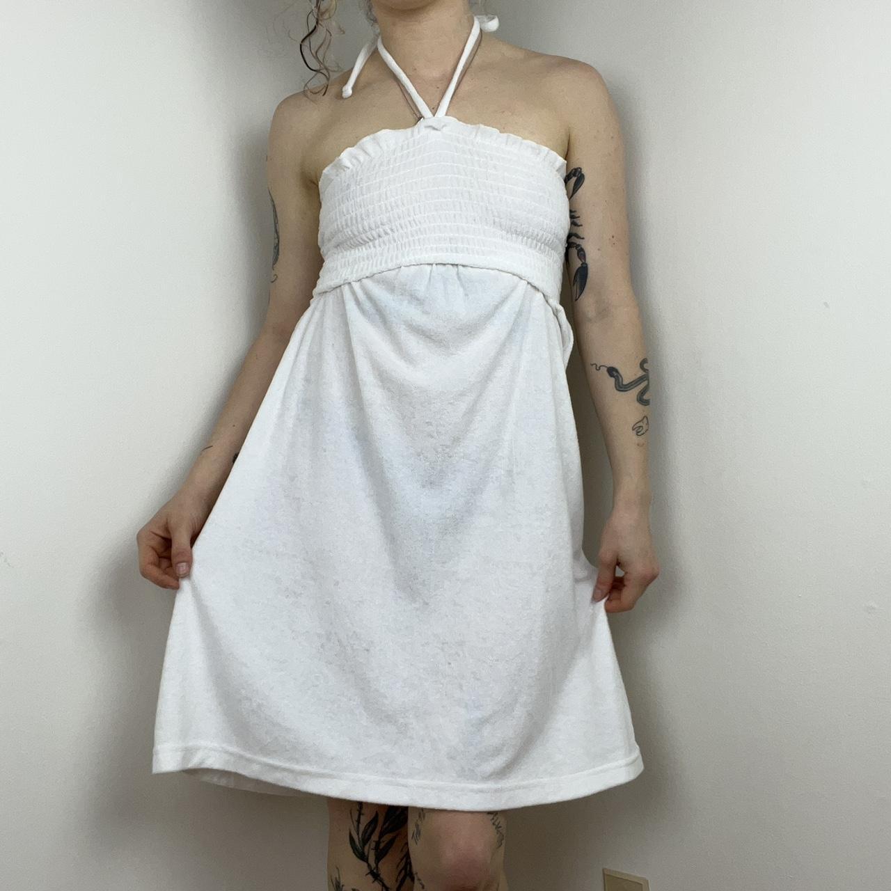 adorable y2k terry cloth dress! white halter neck... Depop