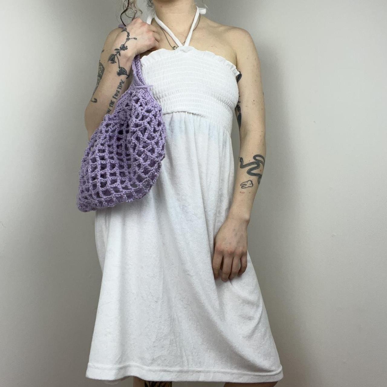 adorable y2k terry cloth dress! white halter neck... Depop