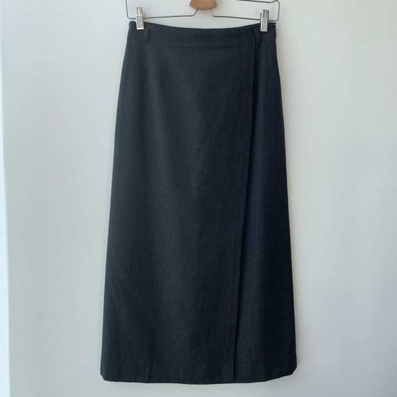 Vintage charcoal 100% wool straight wrap maxi skirt,... - Depop