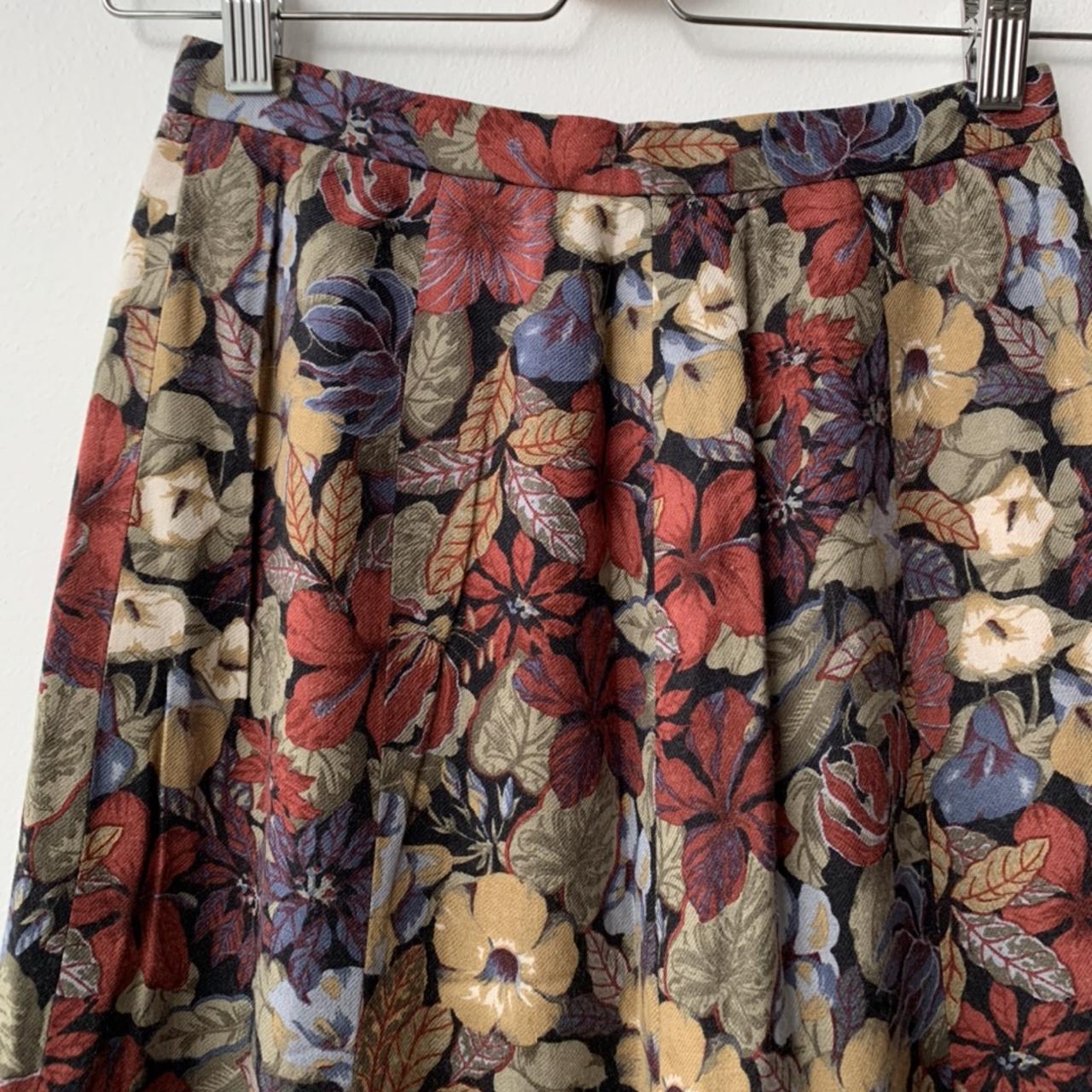 Vintage cotton burgundy floral print skirt from... - Depop