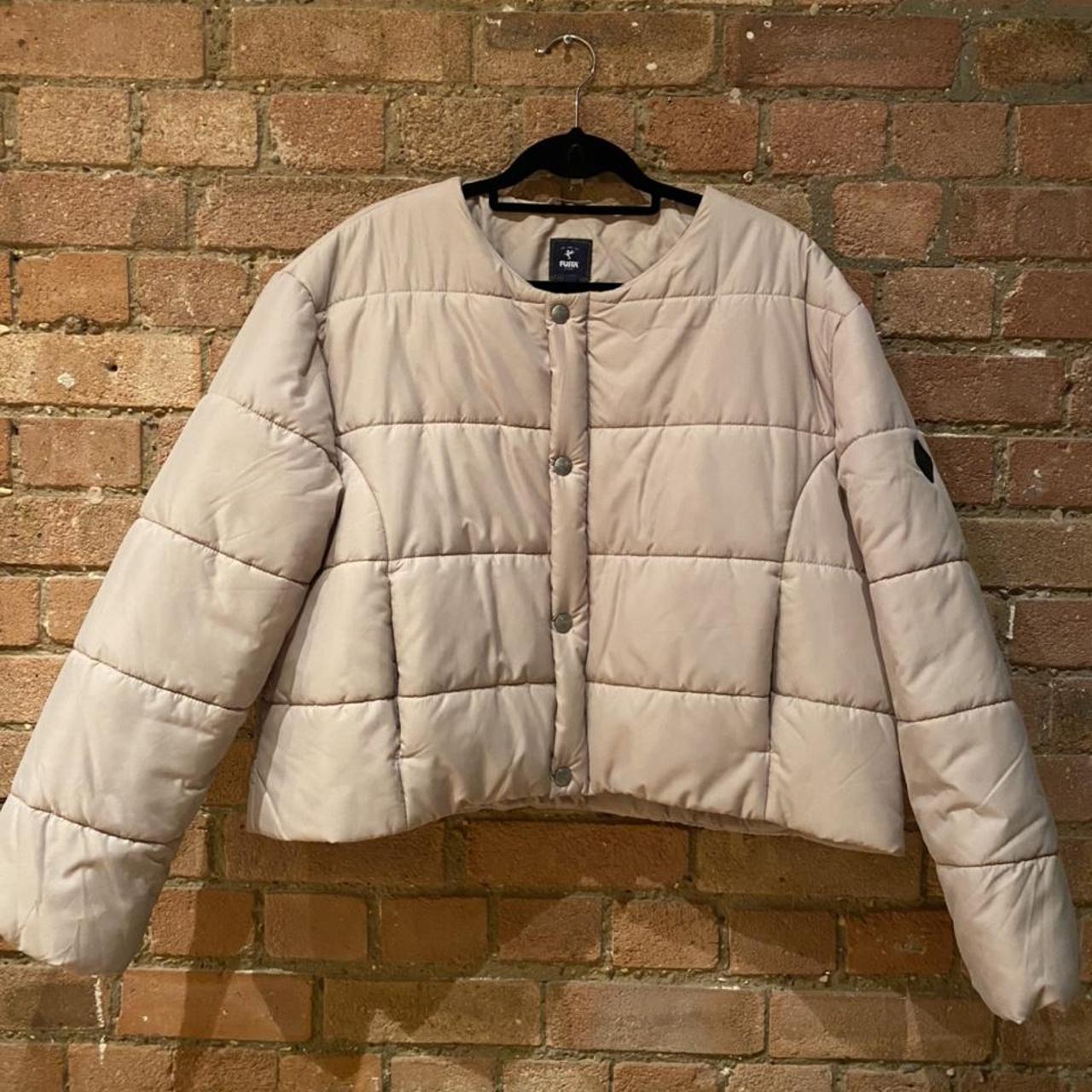 PUFFA OVERSIZED CREAM COLLARLESS PUFFER JACKET SIZE... - Depop