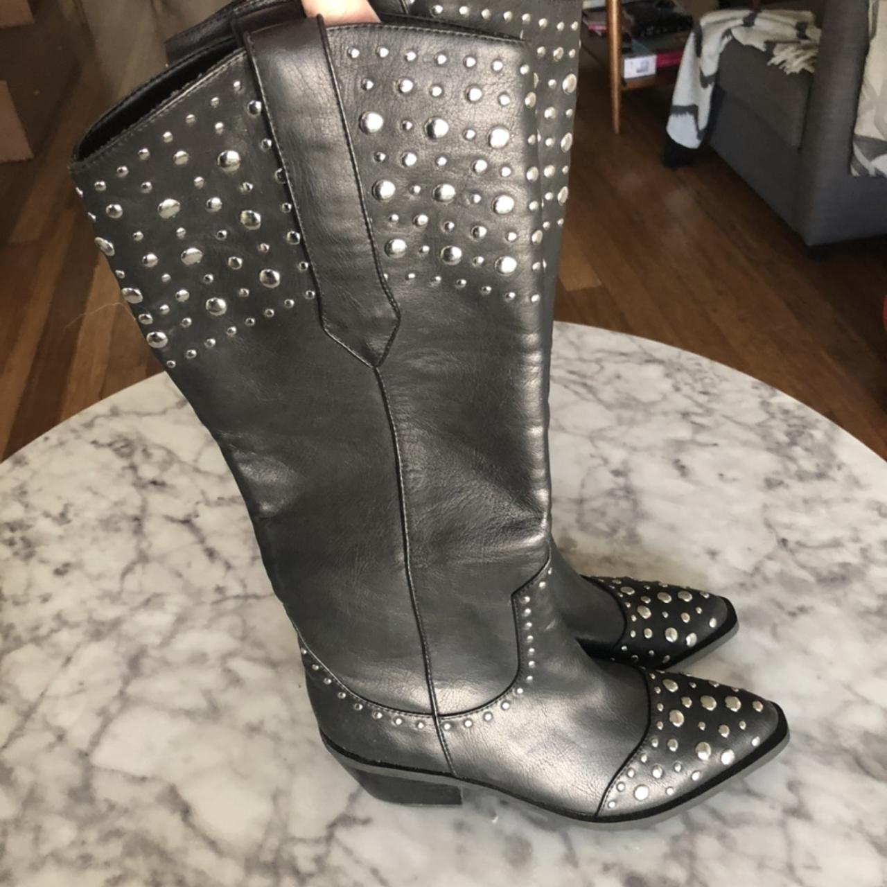 Vegan Leather Studded Cowboy boots is a Size W7.... Depop
