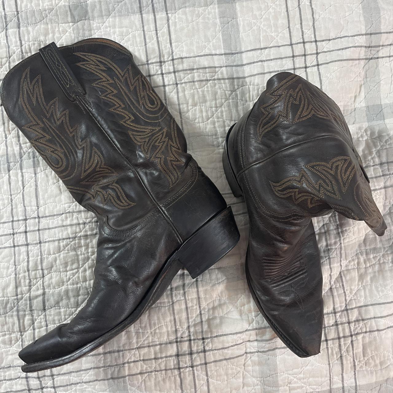 Vintage leather cowboy boots, brown 1883 by Lucchese high quality cowboy boots. crocodile embroidered cowboy boots. UK 5