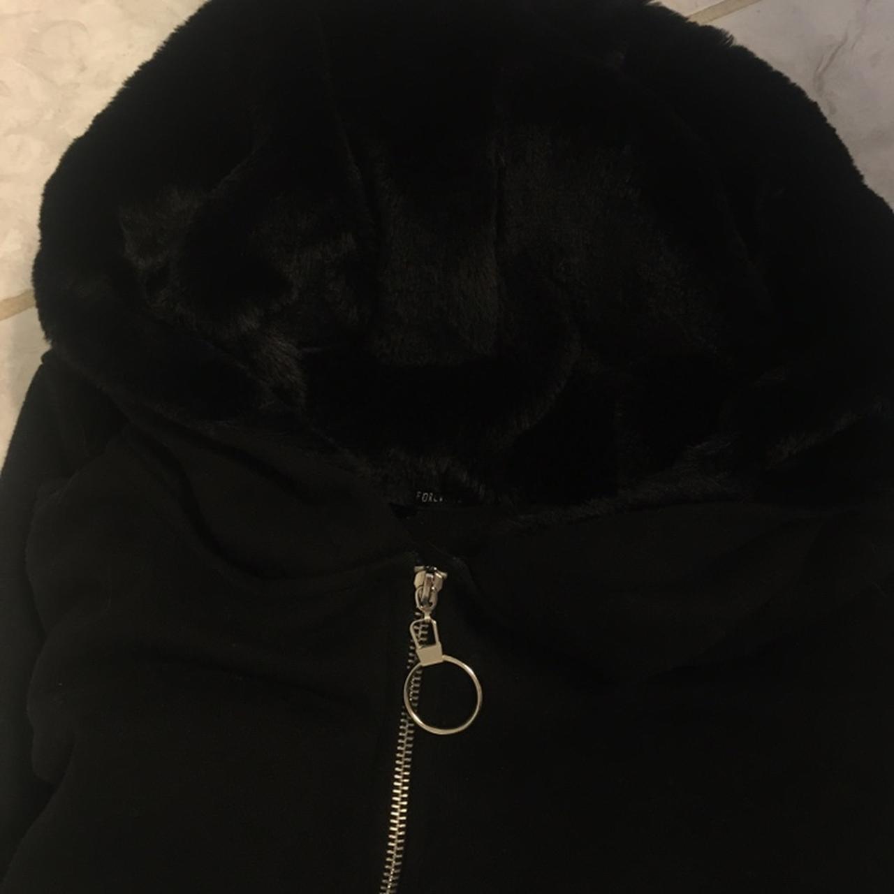 Fleece lined fur hood o ring oversized black hoodie... - Depop