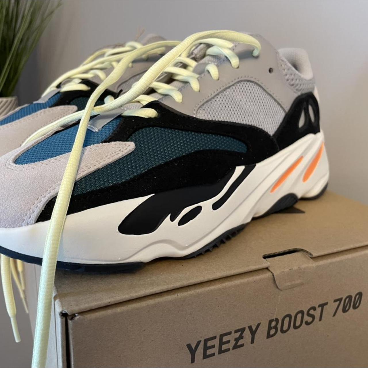 Yeezy Men's White and Orange Trainers | Depop