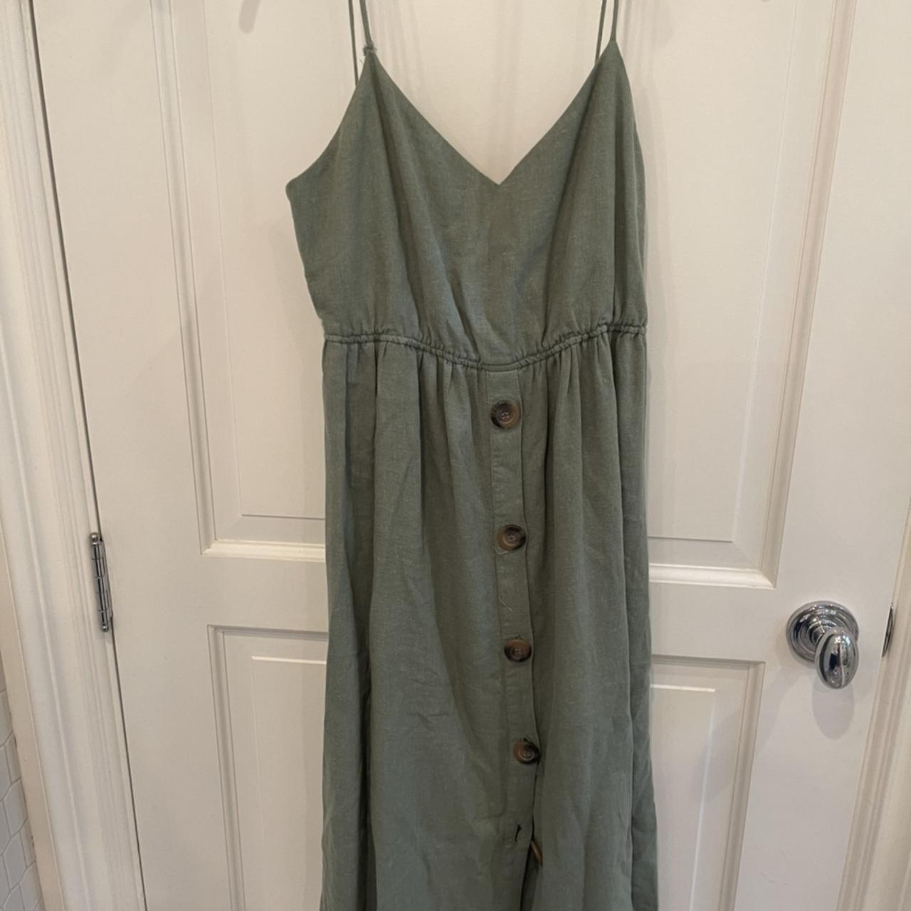 Zara Olive Green linen maxi dress with light and... - Depop