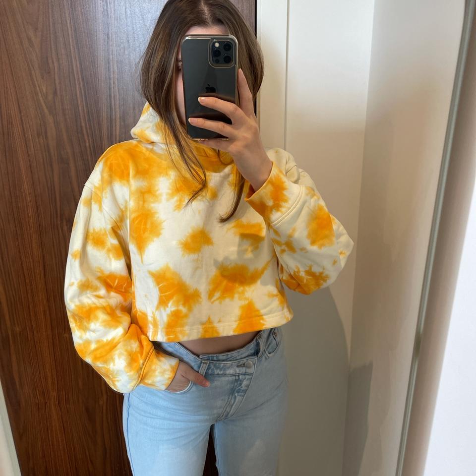 Oversized tie dye weekday cropped hoodie. Yellow Depop