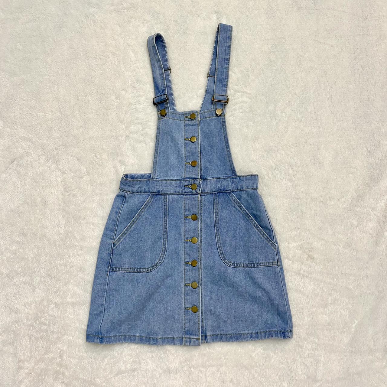 Denim Overall Dress ~ button up front with 2 large... - Depop