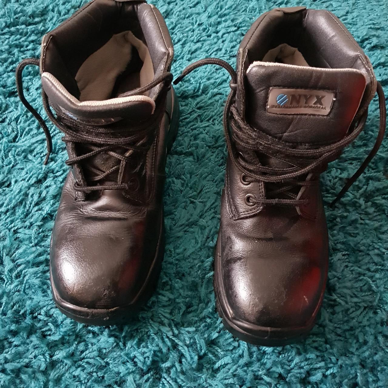 Unisex Black Leather Lacedup Steel Toe Reinforced ... - Depop