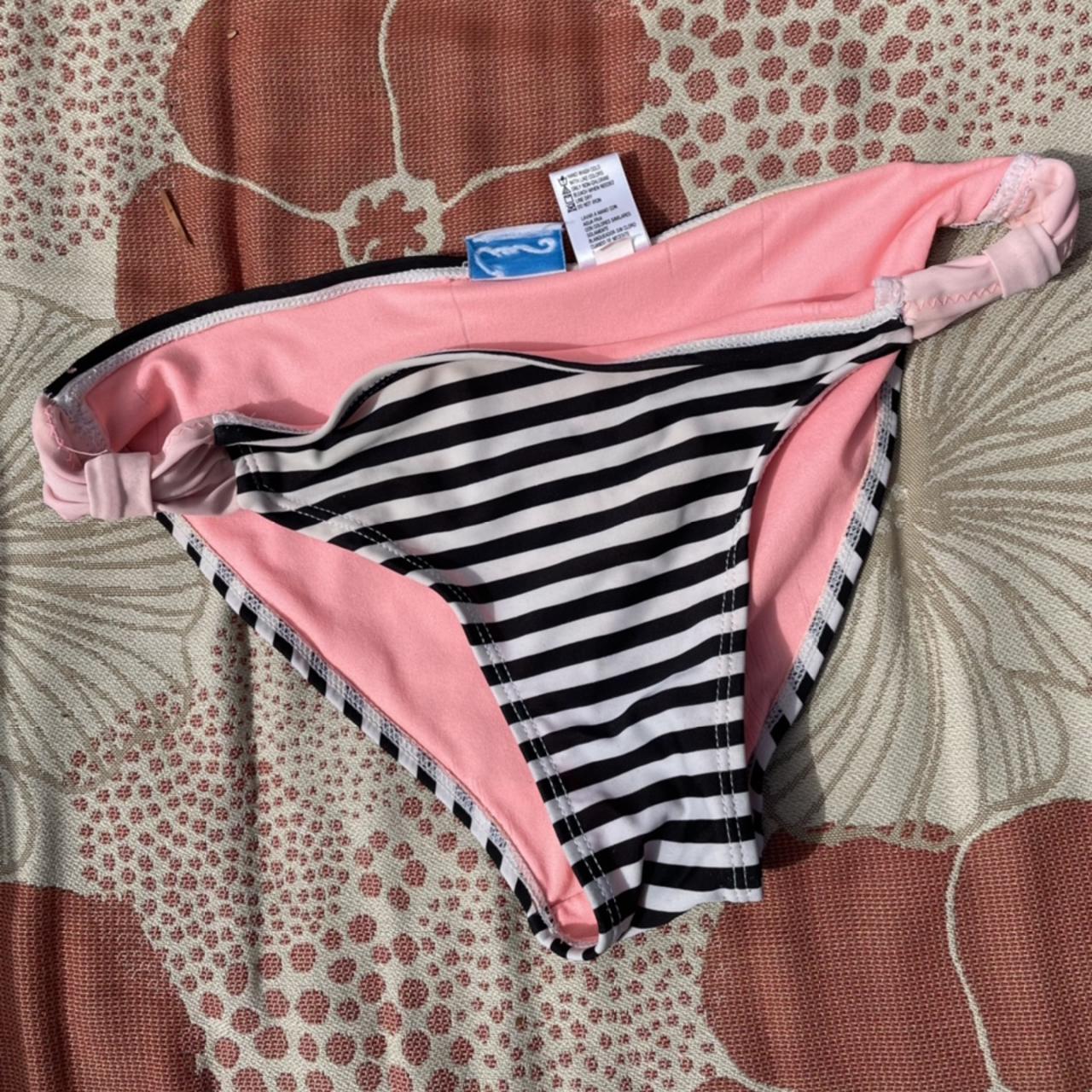 striped bikini bottoms! pink inside and frilly bows... - Depop