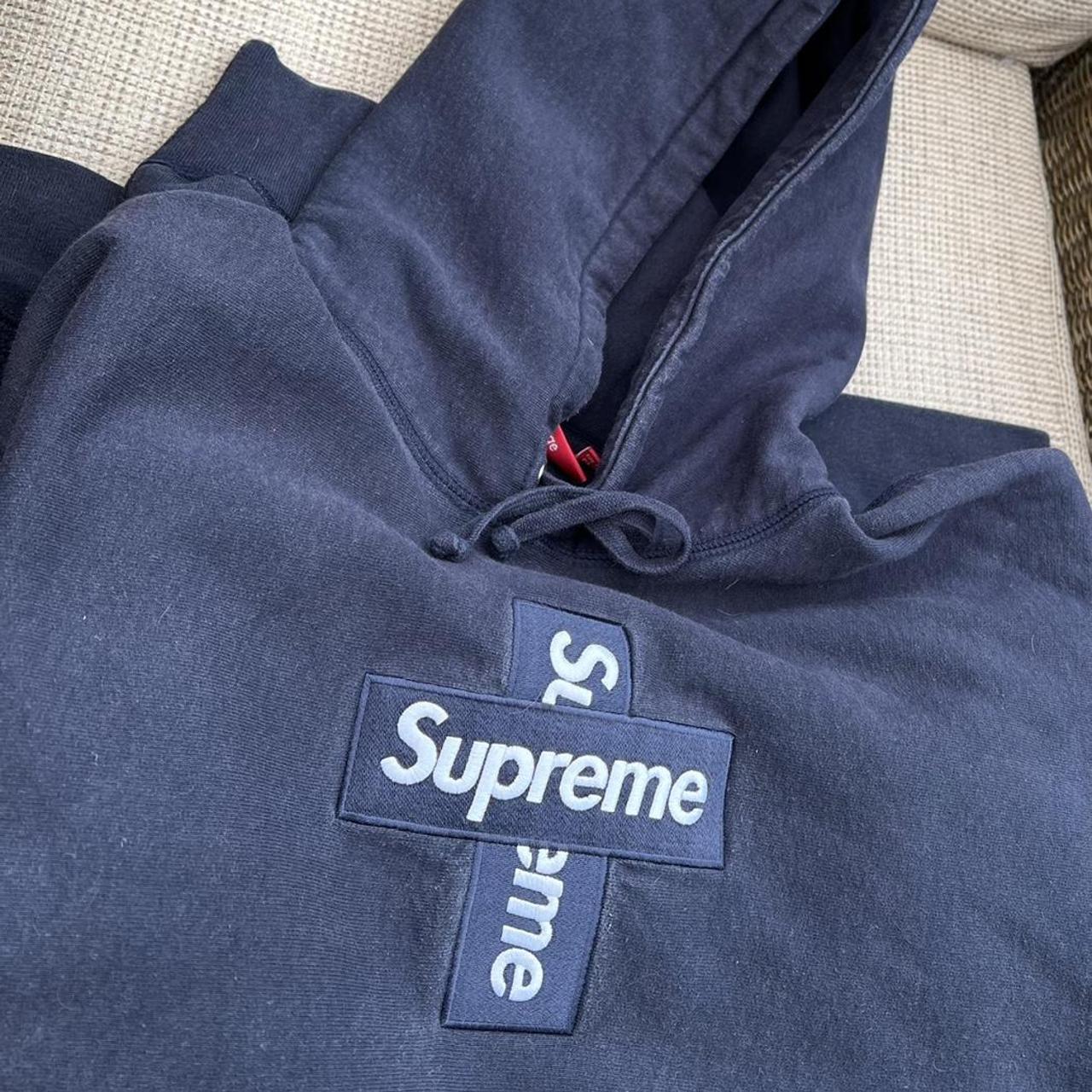 Supreme Box Logo Cross Hoodie. Navy. Size Large.... - Depop