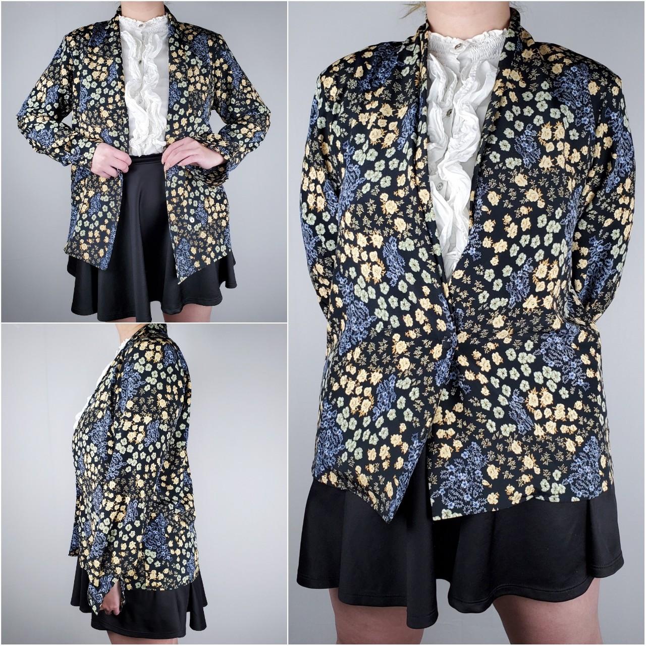 Floral Blazer | Black Yellow Blazer | Flower Blazer... - Depop