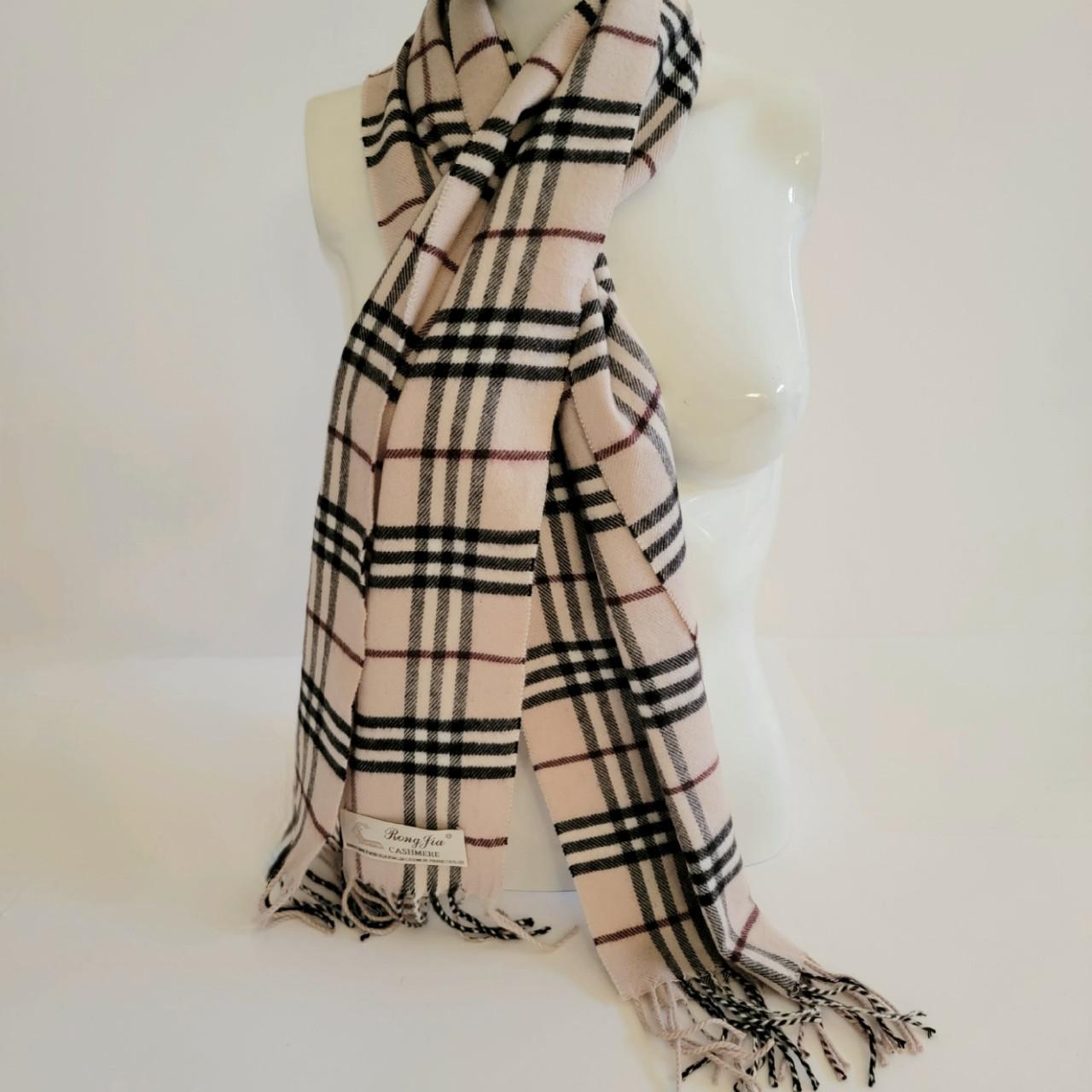 Rong Jia 100% Cashmere Plaid Check Print Tassel Wrap...