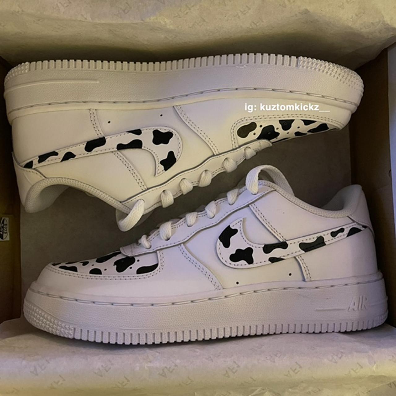 Nike Air Force 1 - all white Custom painted cow - Depop