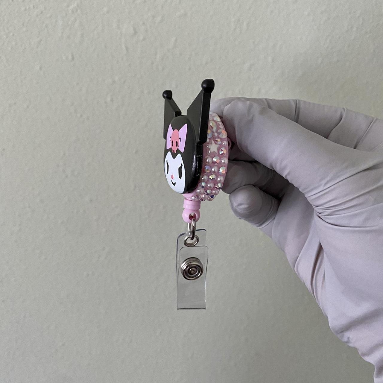 Bedazzled Black Kuromi Pink Badge Reel - other - Depop