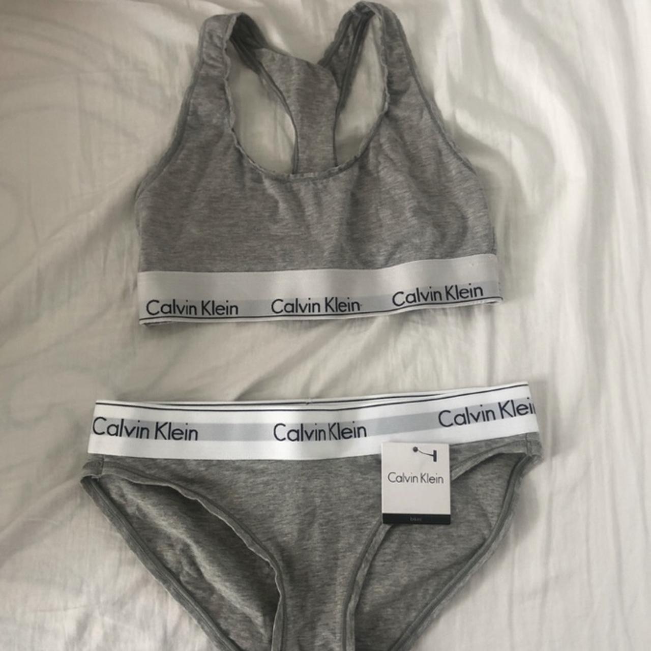 Grey Calvin Klein Sports bra and Underwear Size - Depop