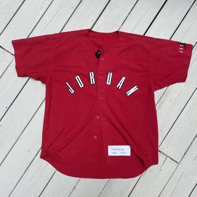 Vintage Nike Jordan Red Baseball Jersey Top Button - Depop