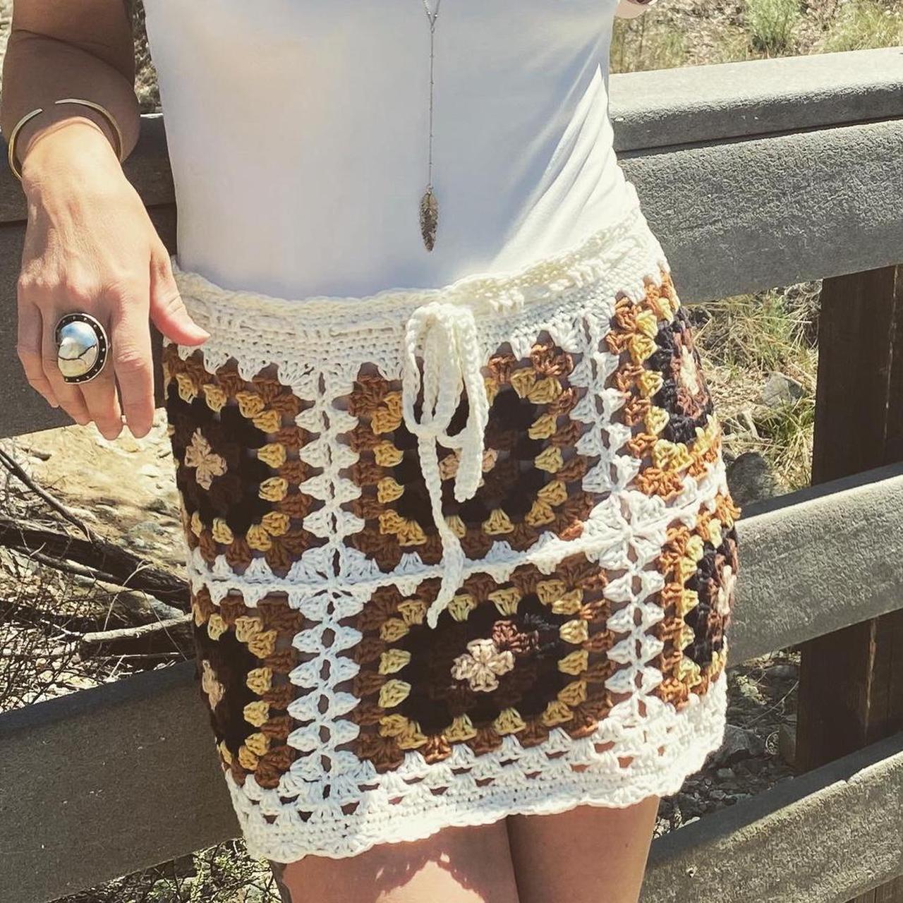 Handmade crochet granny square skirt. 100% cotton.... - Depop