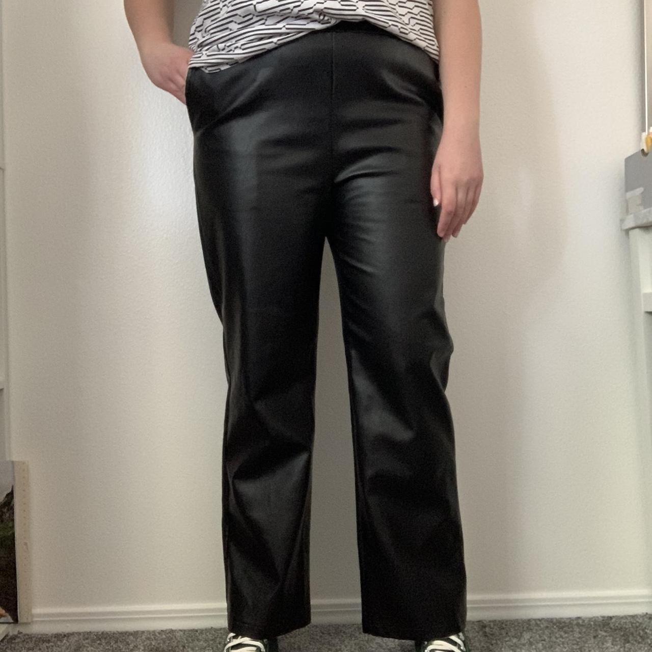 High waisted straight leg leather pants by the brand... - Depop