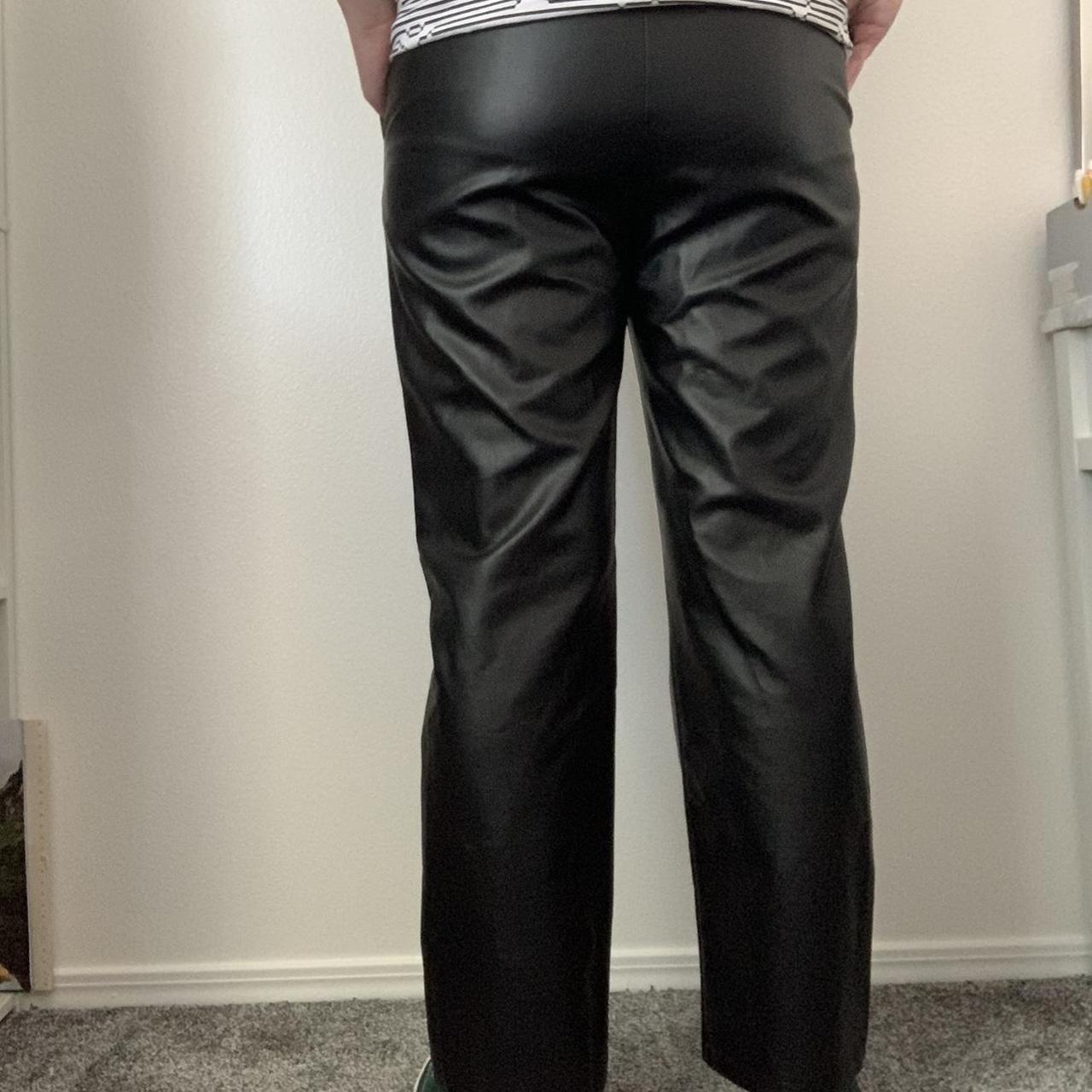 High waisted straight leg leather pants by the brand... - Depop