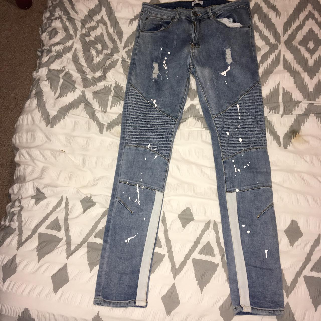 Liquor and poker skinny biker jeans jeans with rips,... - Depop
