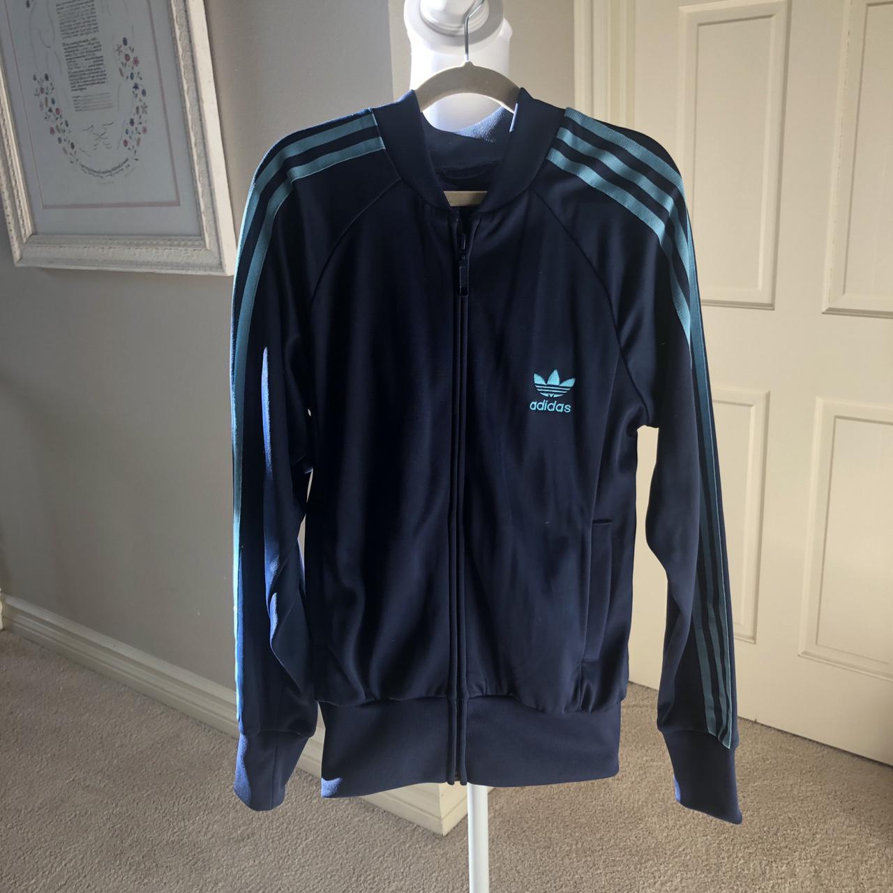 Adidas Women's Blue and Navy Jacket Depop