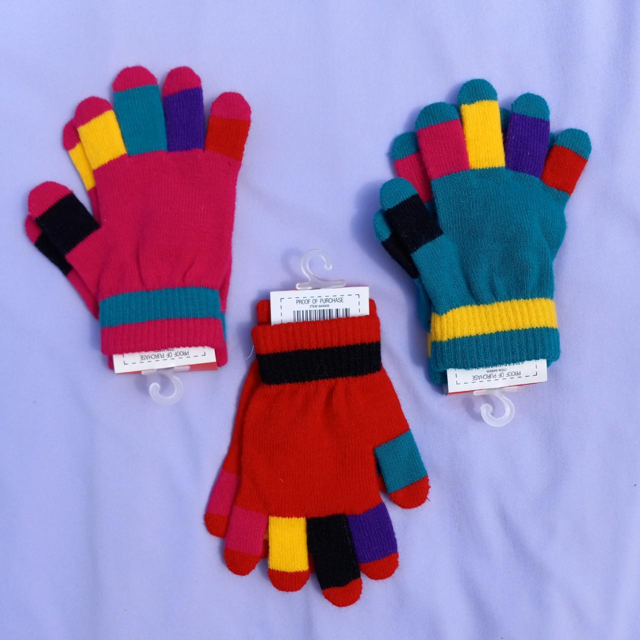 Colorful 80s Kids Gloves Set of 3 One magenta pair,... - Depop