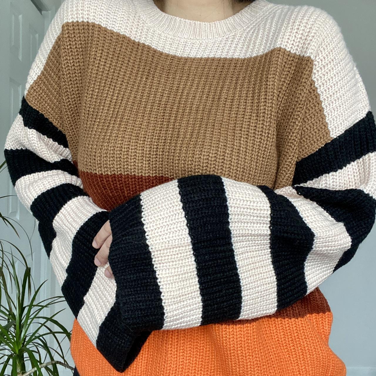 Oversized knit sweater. Oversized color block knit... - Depop
