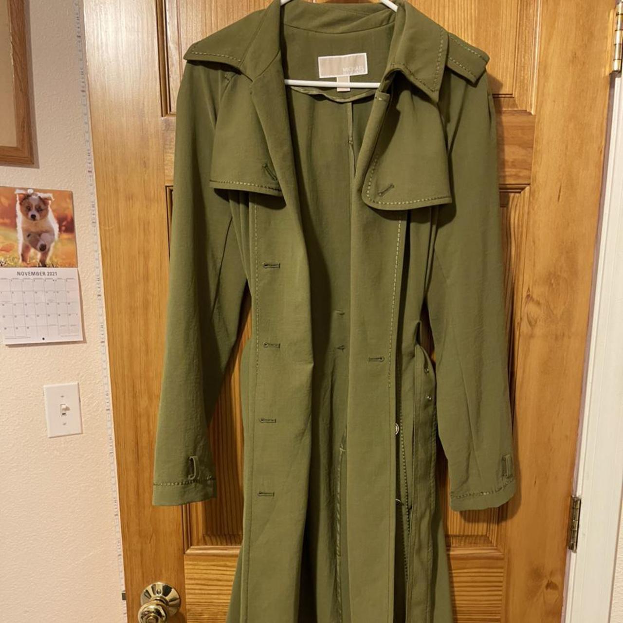 Michael Kors Women's Green and Khaki Coat | Depop