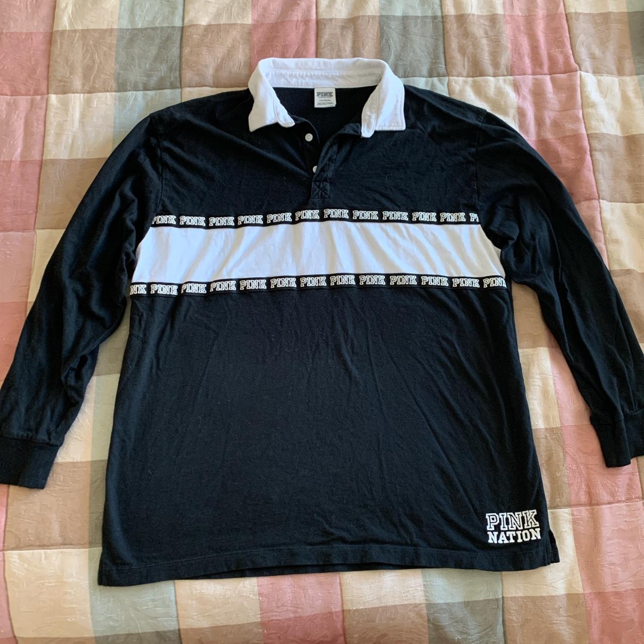 PINK black and white rugby long sleeve size Depop