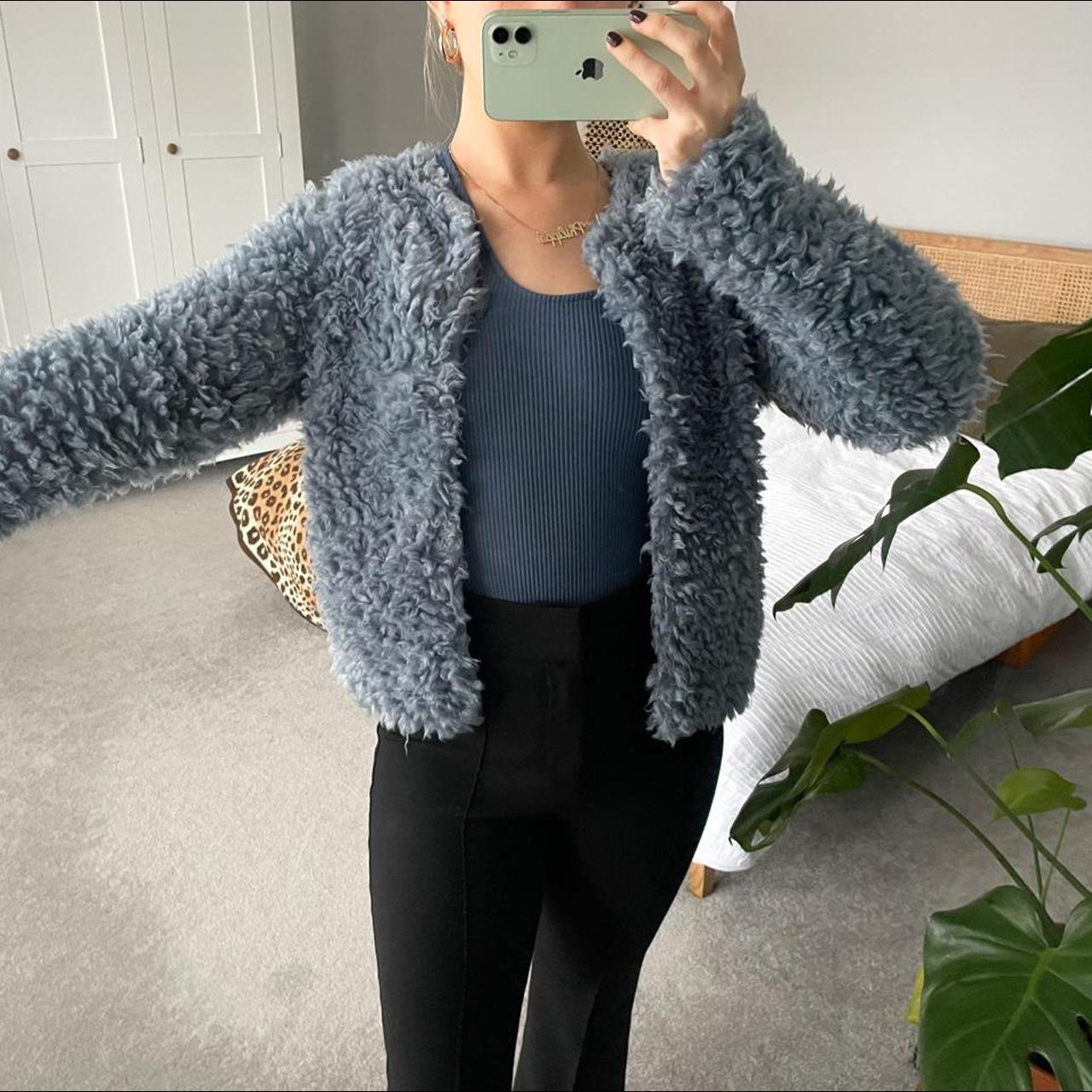 Blue fluffy jacket 🦋 size XS Never been worn!... Depop