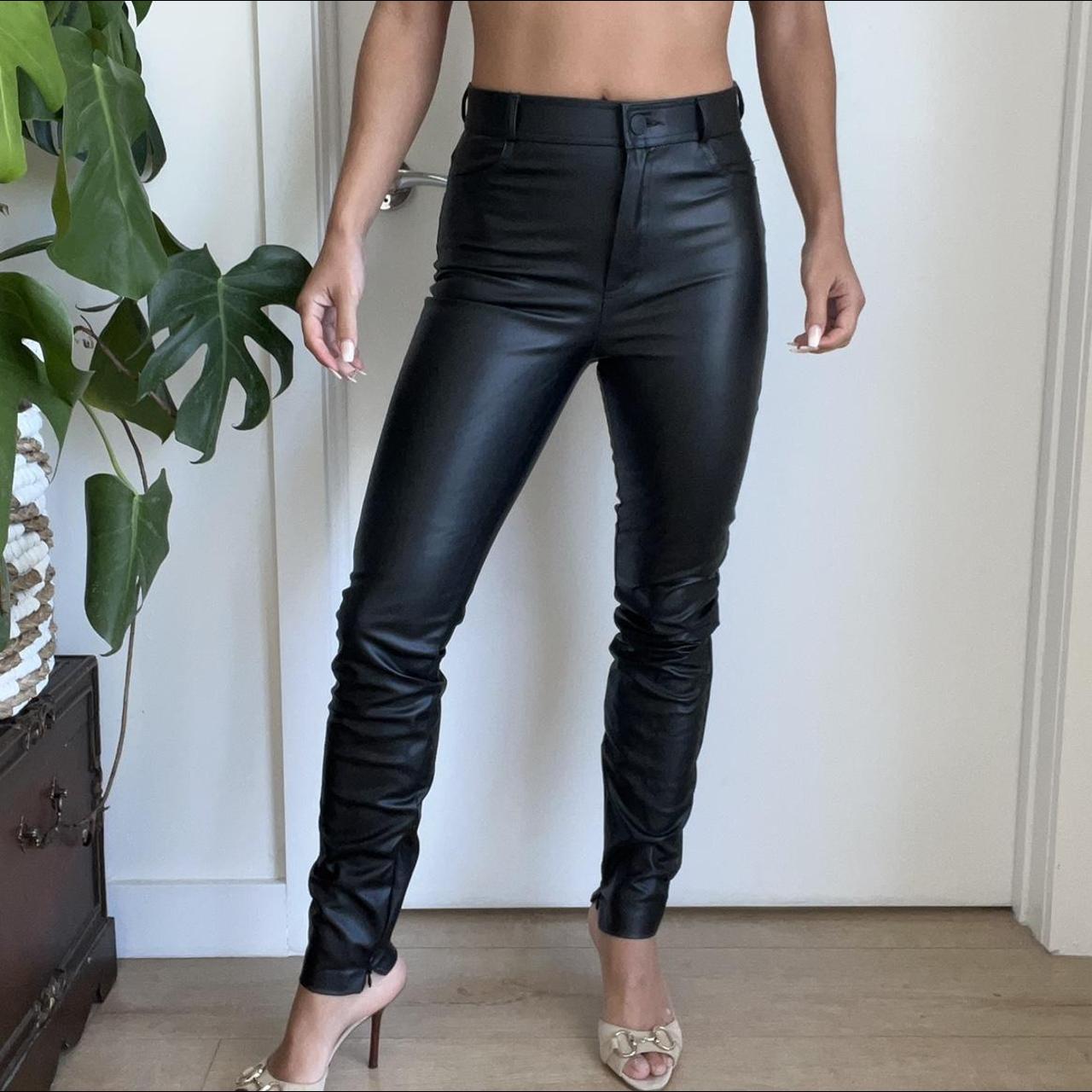 Zara faux leather wet look black high waisted skinny... - Depop