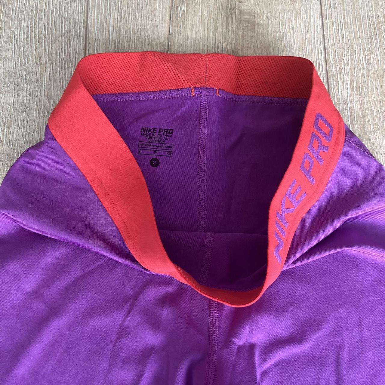 Neon purple and red waistband mid rise Nike pro... - Depop