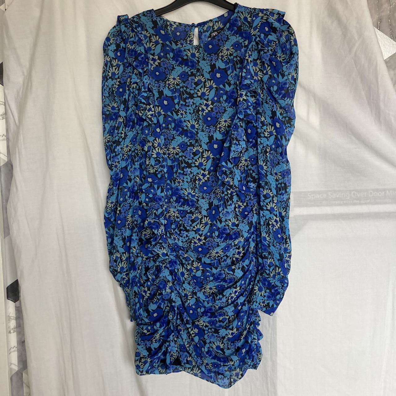 Zara blue floral dress with open back detail and... - Depop