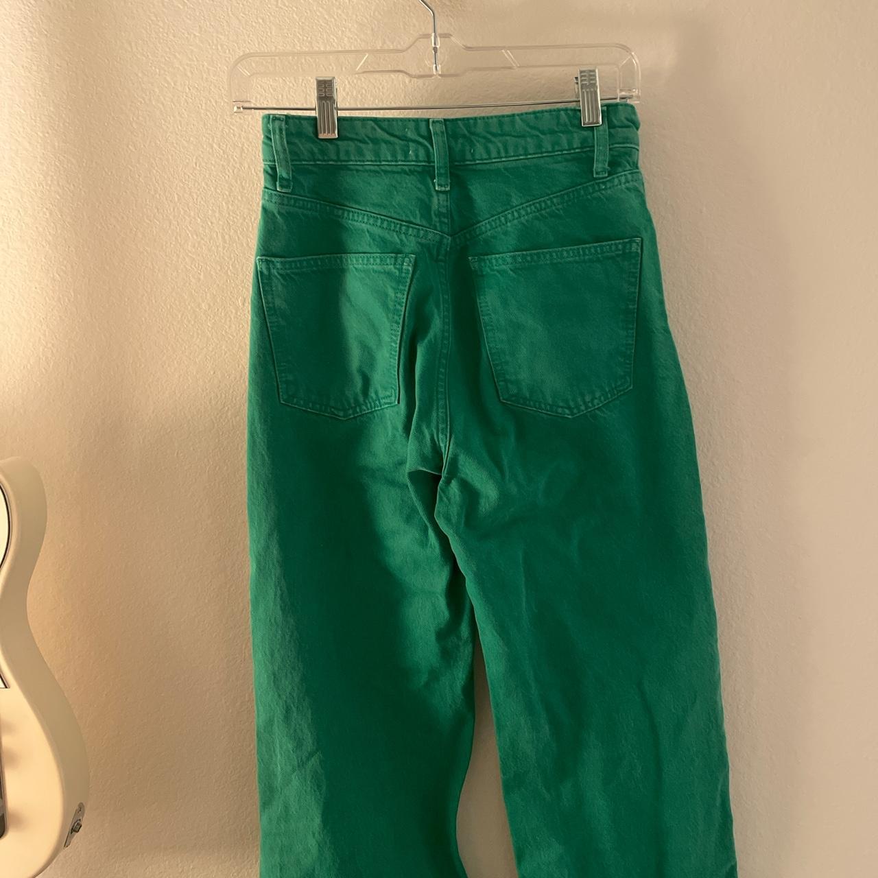famous zara green straight leg jeans with raw... - Depop