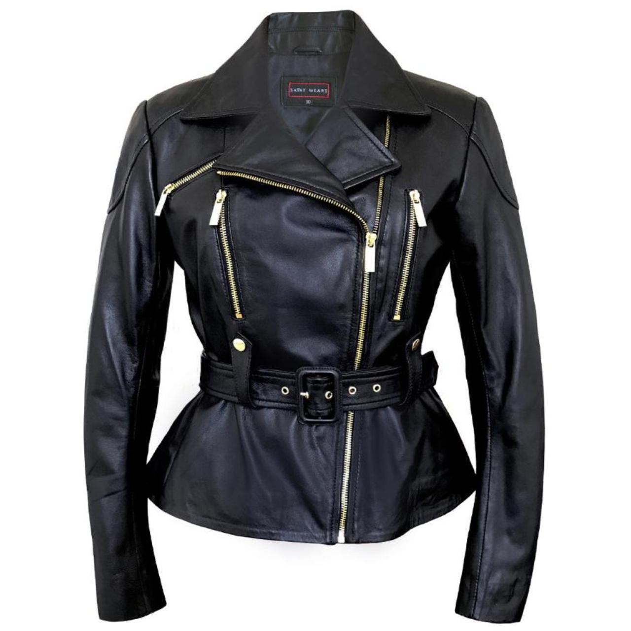 Peplum Biker Leather Jacket, Black, Vintage, 100%... - Depop