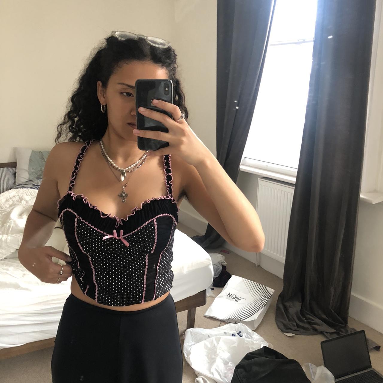 Ann Summers corset black and pink grill and polka... - Depop