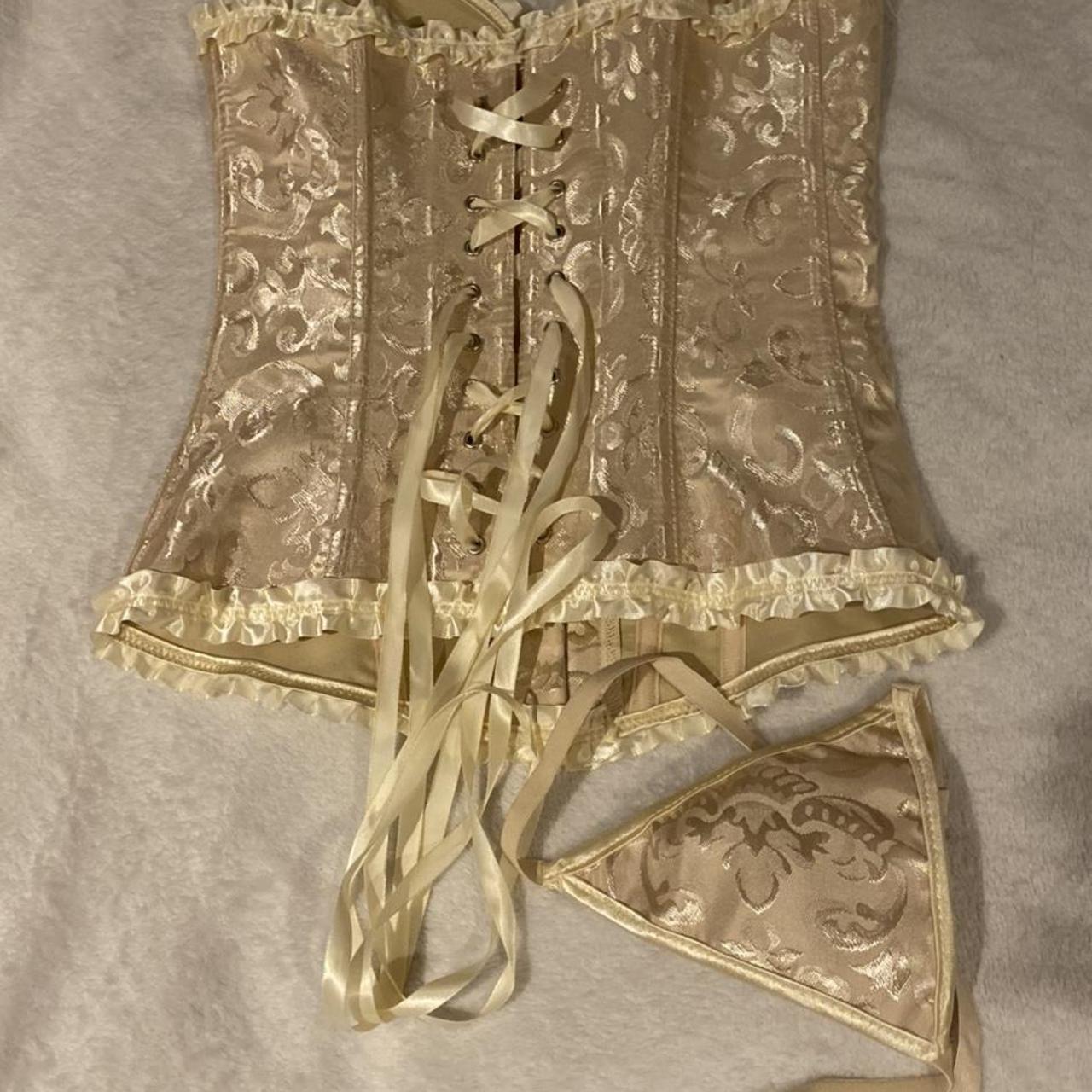 Women's Cream and Tan Corset Depop
