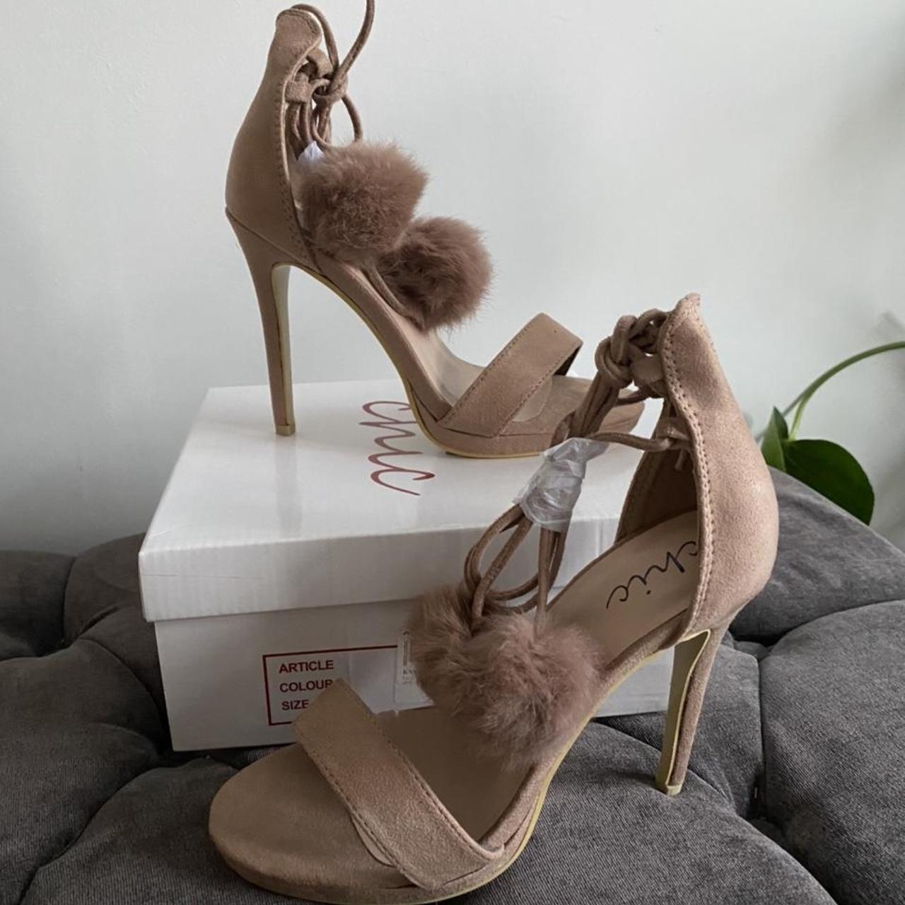 Nude heels sale with fur