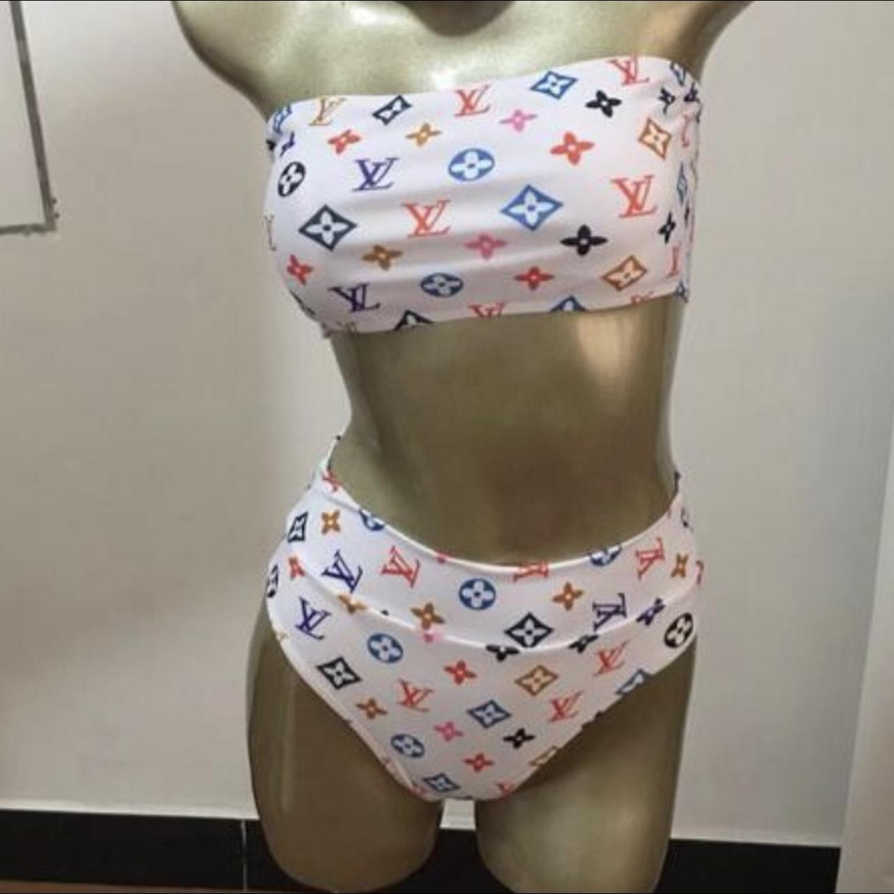 White multi color Louis Vuitton high waisted bathing