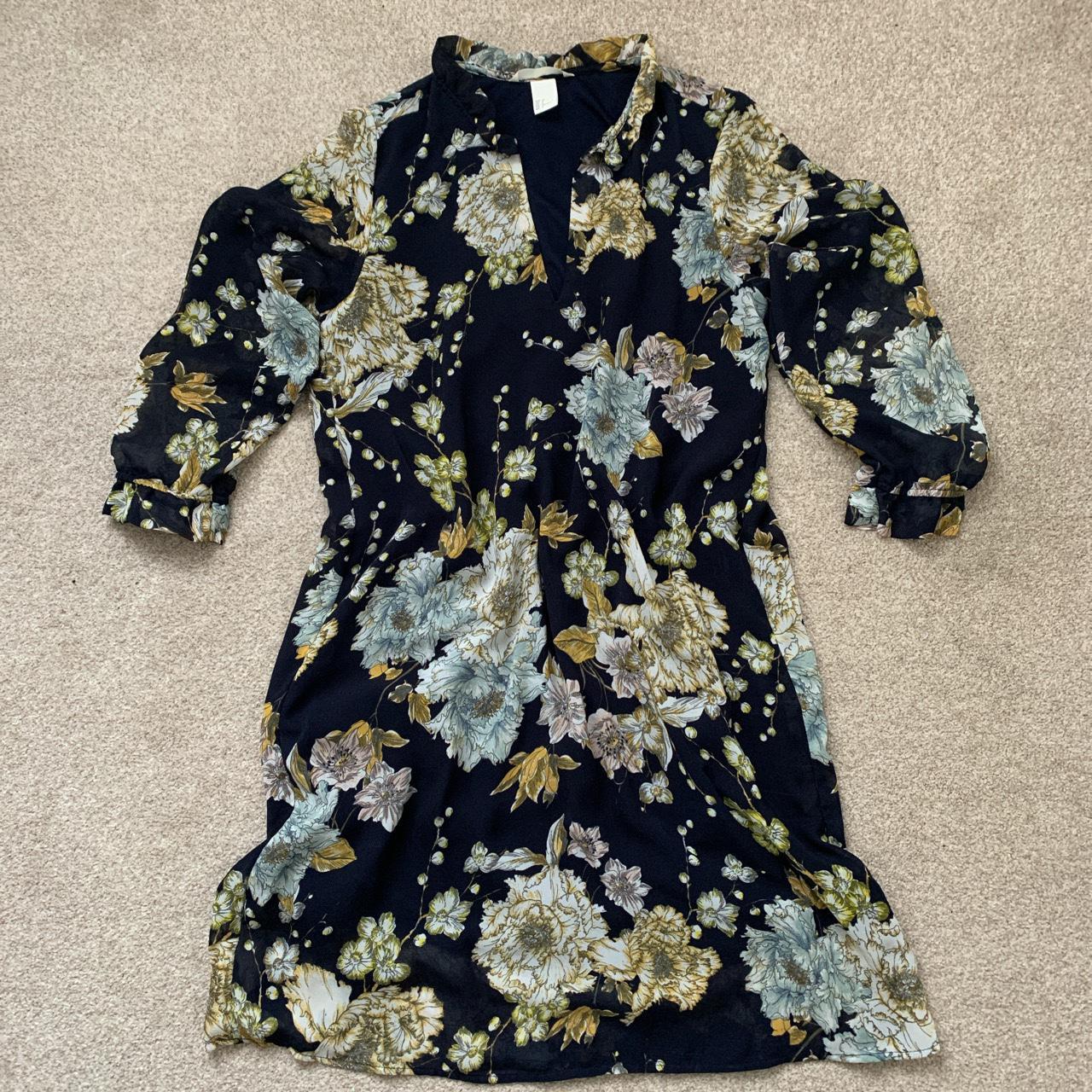 H&M navy blue dress/tunic with flower... - Depop