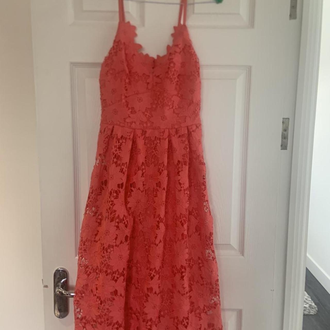 🧡 Little Mistress Coral Midi Lace Occassion Dress 🧡... - Depop