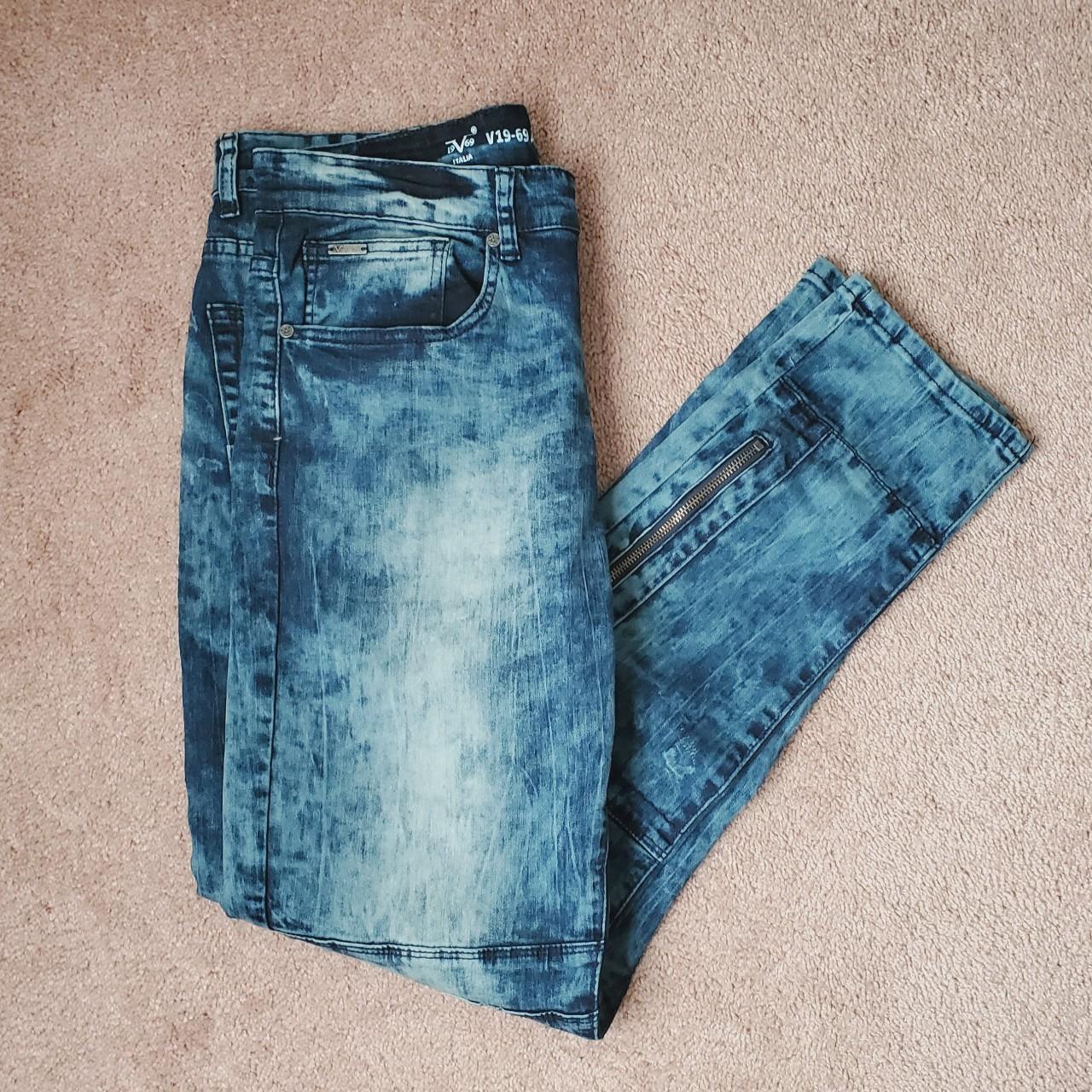 Versace Men's Blue and Black Jeans | Depop