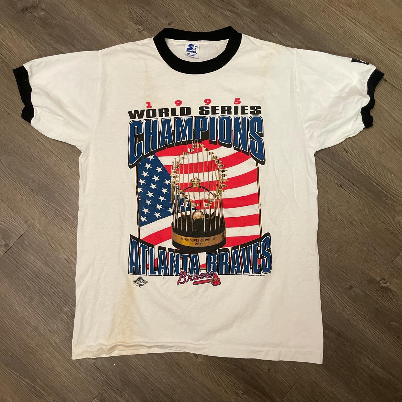 Vintage Starter 1995 Atlanta Braves Ringer T-Shirt... - Depop