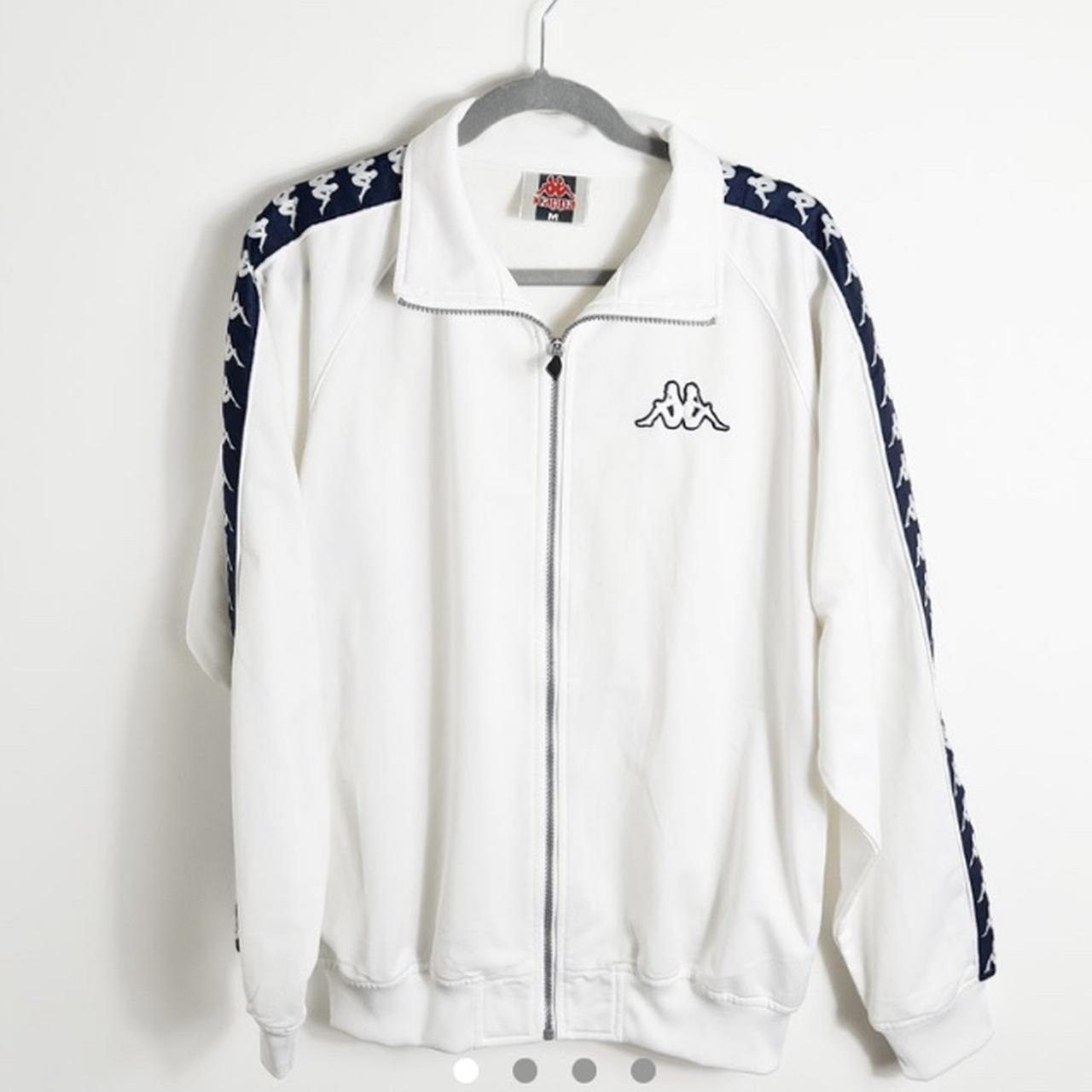 Zip up, white kappa jacket perfect condition Shown... - Depop