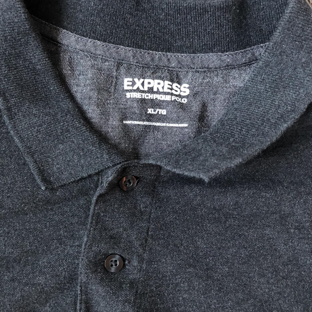 Men's Express Dark Grey Stretchy Polo Shirt With... Depop